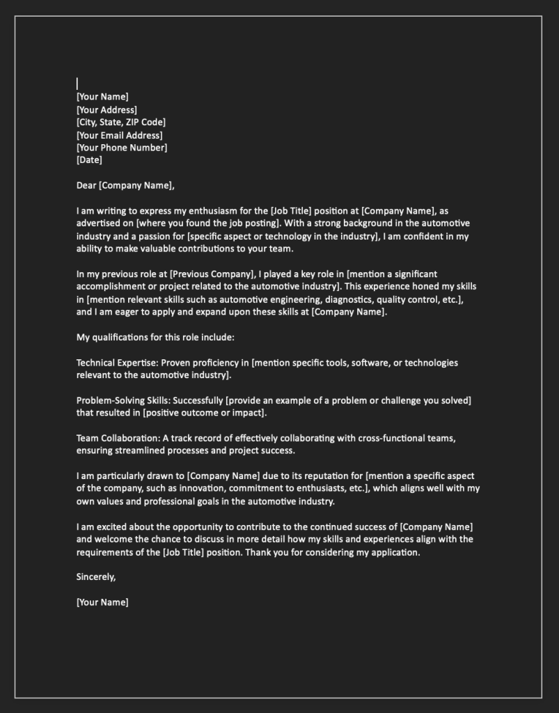 cover letter for gta position